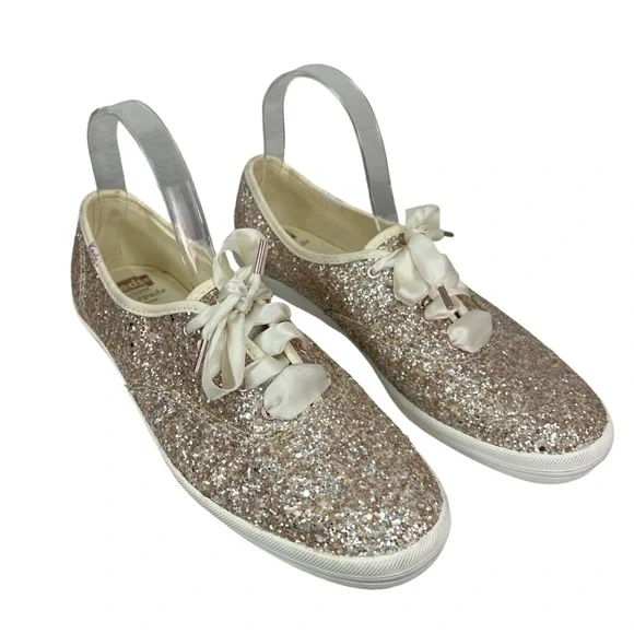 Keds x Kate Spade Glitter Ribbon Sneakers Rose gold Wedding Shoes 9 - Picture 1 of 11